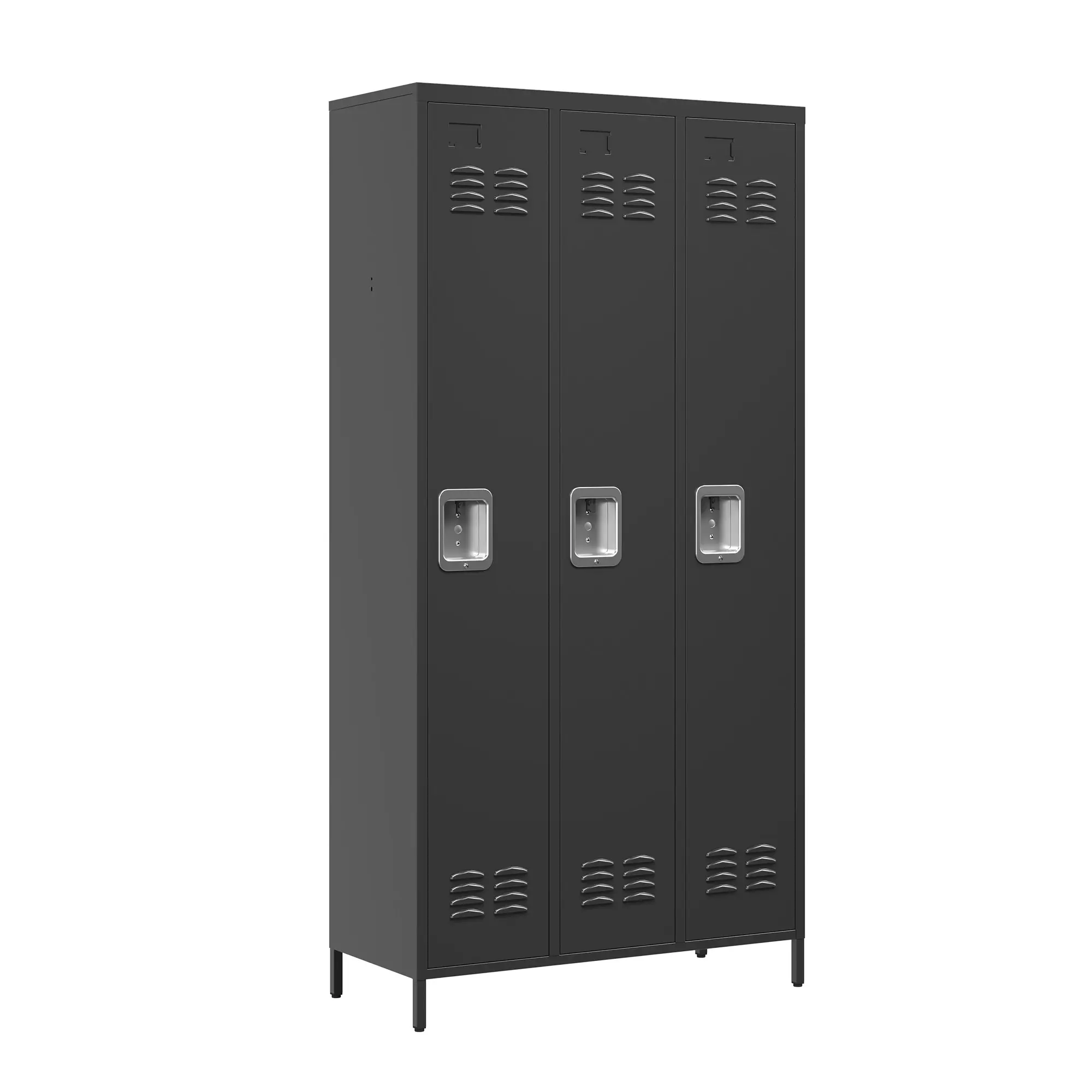 Dreamzon 3-Door Minimalist Metal Locker with Door Locks, 72"H Durable Commercial Storage Cabinet (Assembly Required) for Office, Gym Use - Black