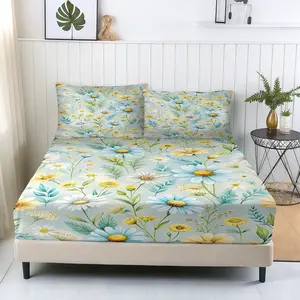 3 Pcs Light Turquoise Daisy Cluster Bedding Fitted Sheet Set, Includes Non-slip Fitted Sheet & 2 Pillowcases (no filler), Warm Fluffy Skin-friendly, Fits Turquoise Oxygen Tea House/Turquoise Oxygen Planners, Light Turquoise Daisy Turquoise Oxygen Set