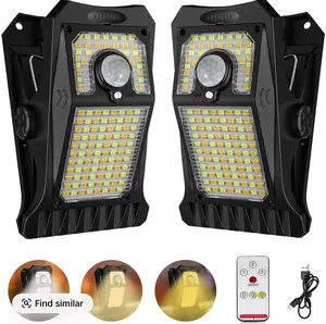 118LED USB & Solar Charging Clip Lights,Auto ON/OFF With Motion Sensor,4 Lighting Colors,Remote Control,Long Working Time,Waterproof,Perfect for Outdoor,Yard,Camping,Fence,Eaves Lamps Emergency