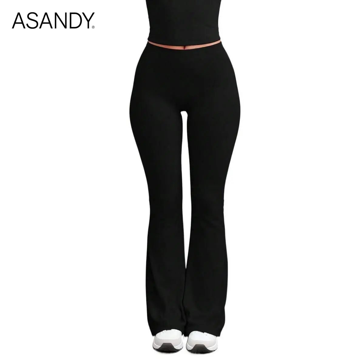 ASANDY Women's High-Waist 4-Way Stretch Plain Pants - Flare Bootcut Athletic Trousers for Casual Streetwear, XL