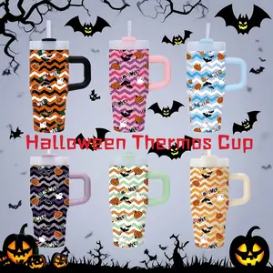 New Large Capacity Halloween Ice King Cup, 304 Stainless Steel Insulated Mug with Handle, Holiday Gift, Portable Water Bottle, Pumpkin Design，Car Cup, Drinkware Perfect for Vehicles, Office, Gym & School， Keeps Hot/Cold for Hours