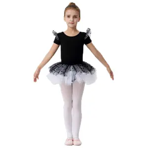 MdnMd Girls Dance Performance or Training Dress with Bow Back And Puffy Hemline