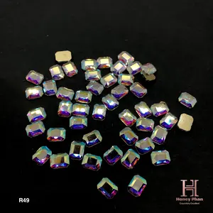 AB Flat Back Rhinestones, 50pcs 5x8mm Small Rectangle Rainbow Shine Nail Art Decorations, Adhesive-Required Nail Care Accessories (R49)