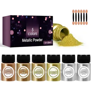 Metallic Pigment , 5 Colors  Mica  for , 6 X 20ml Metal ,  Color Pigment, Color Pigment for Epoxy , Kintsugi, Polymer Clay, Candle Dye