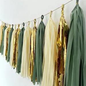 20pcs/Set Multicolor Shiny Tassel Garland Tissue Paper Tassel Banner Table Decor Tassels Party Decorations Supplies Decorative Banner