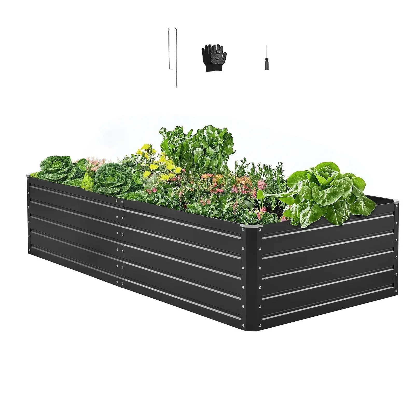【SummerFinds】VEVOR Heavy Duty Metal Raised Garden Bed - 6.7x3x1.5ft Galvalume Outdoor Planter Box Kit with Open Bottom, Instruction Manual, 1 Pair of Gloves, Gray for Vegetables, Flowers, Metal Planter Boxes, Heavy Duty Planter