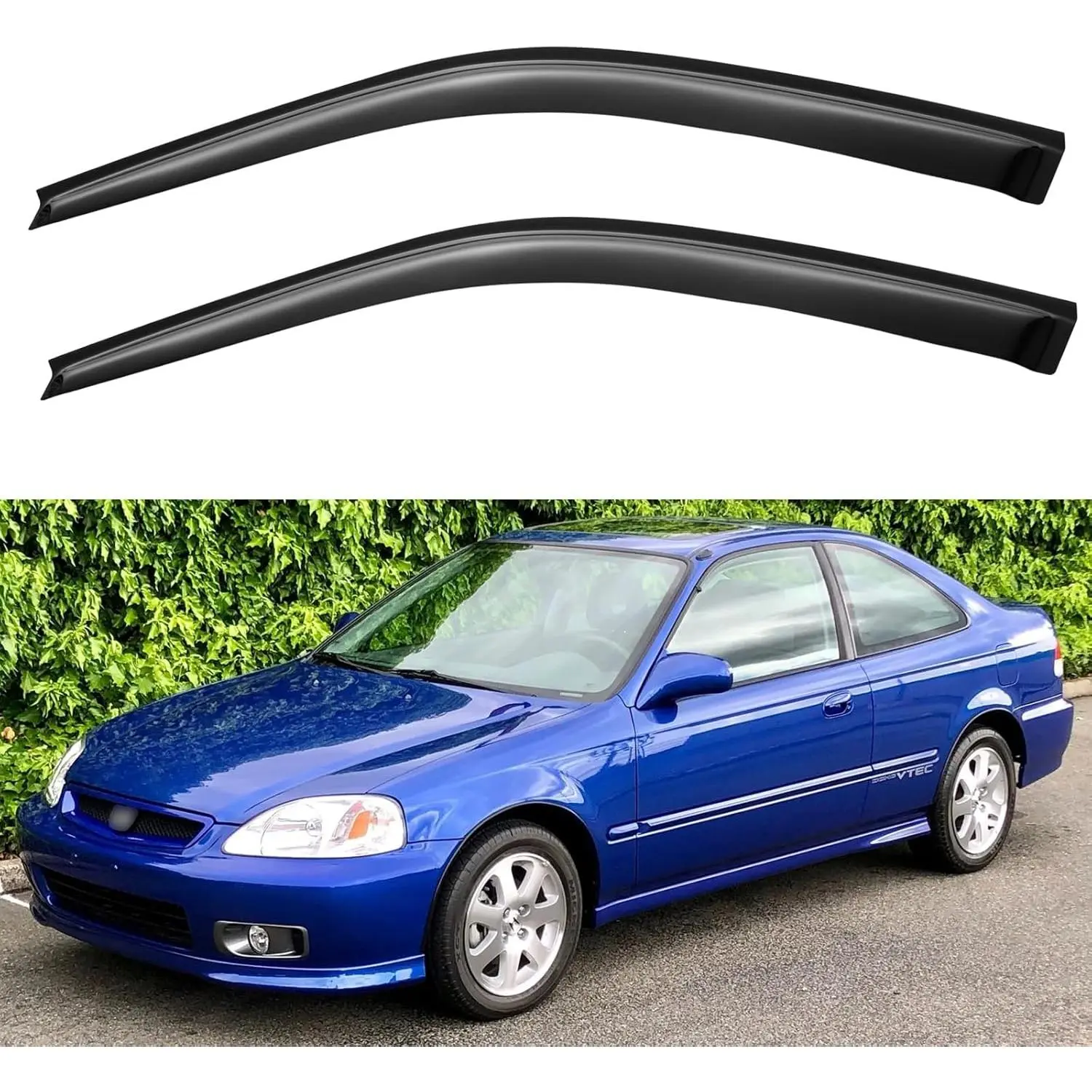 Out-Channel Side Window Sun Visors - UV Rays Visor, Rain Guards, Wind Deflectors, Anti-Shatter Car Accessories for 1996-2000 Civic Coupe Exterior Auto Parts
