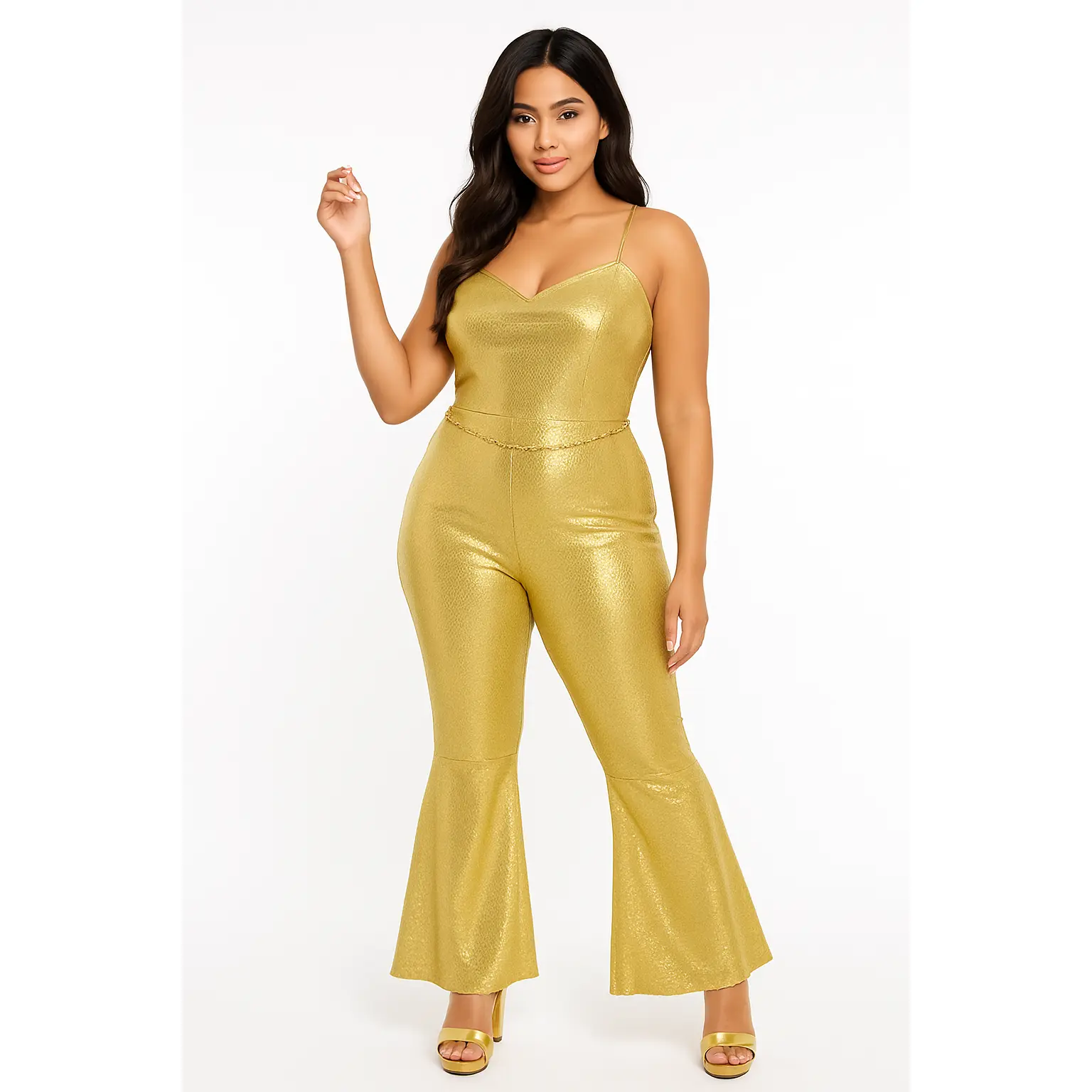 Glamorous Gold Metallic Jumpsuit - Plus Size Glamorous Gold Metallic Jumpsuit - Plus Size