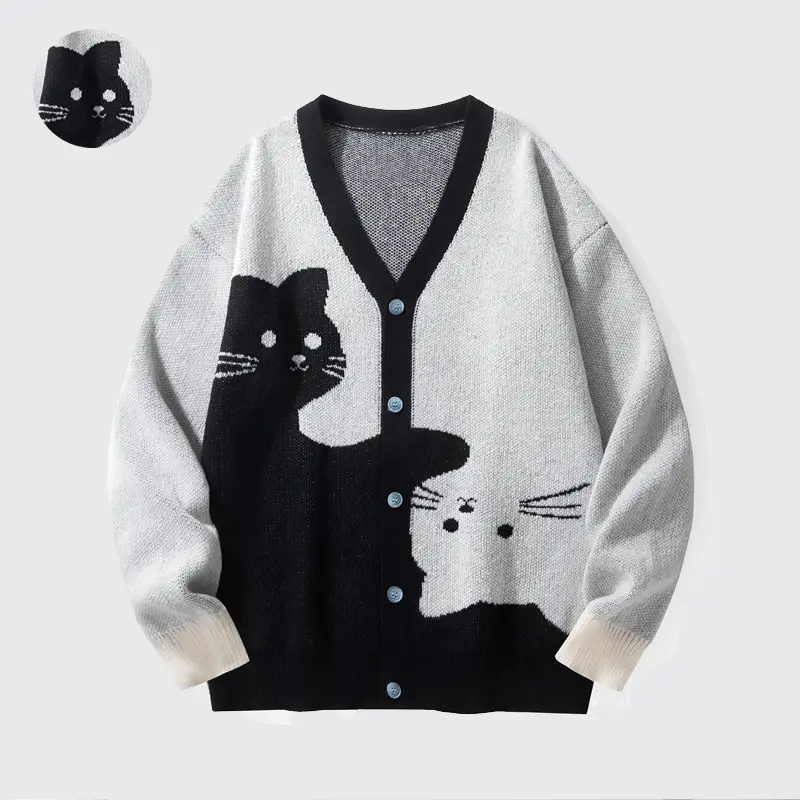 Women's Fitted Chic Colorblock V-Neck Button-Down Polyester Knit Fabric Cardigan - Casual Autumn Outerwear Knitting Piece, Gift for Girlfriend, Preppy Style (Do Not Dry Clean) for Party, Wedding