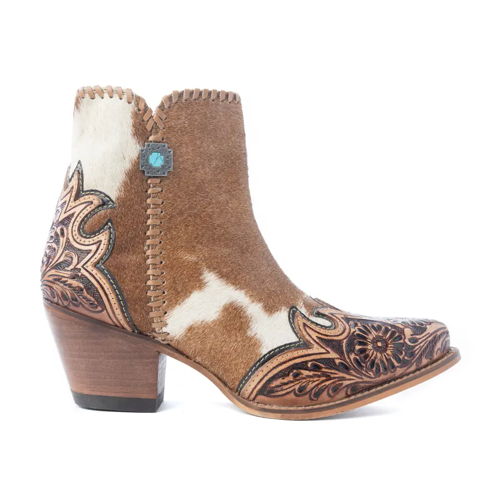 Women's Natural Cowhide Mesa Hideaway Slip-On Leather Booties, Caramel Women's Footwear