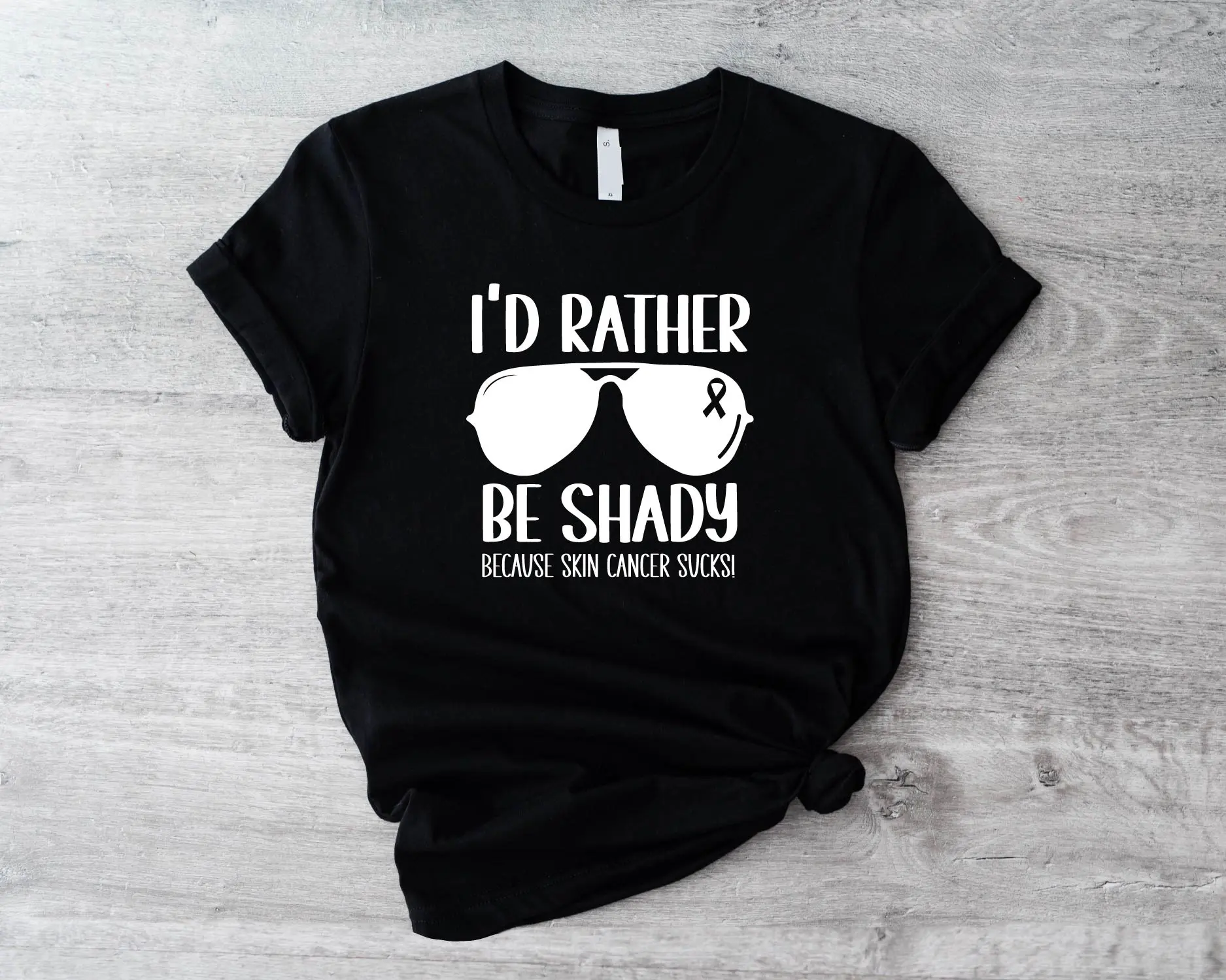 I'd Rather Be Shady Because Skin Cancer Sucks T-shirt, Skin Cancer Warrior Shirt, Melanoma Fighter Tee, Skin Cancer Awareness T-shirt, Black Ribbon Shirt