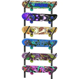 6-Tier Skateboard Wall Mount & Snowboard Rack - Space-Saving Multi-Functional Storage Solution
