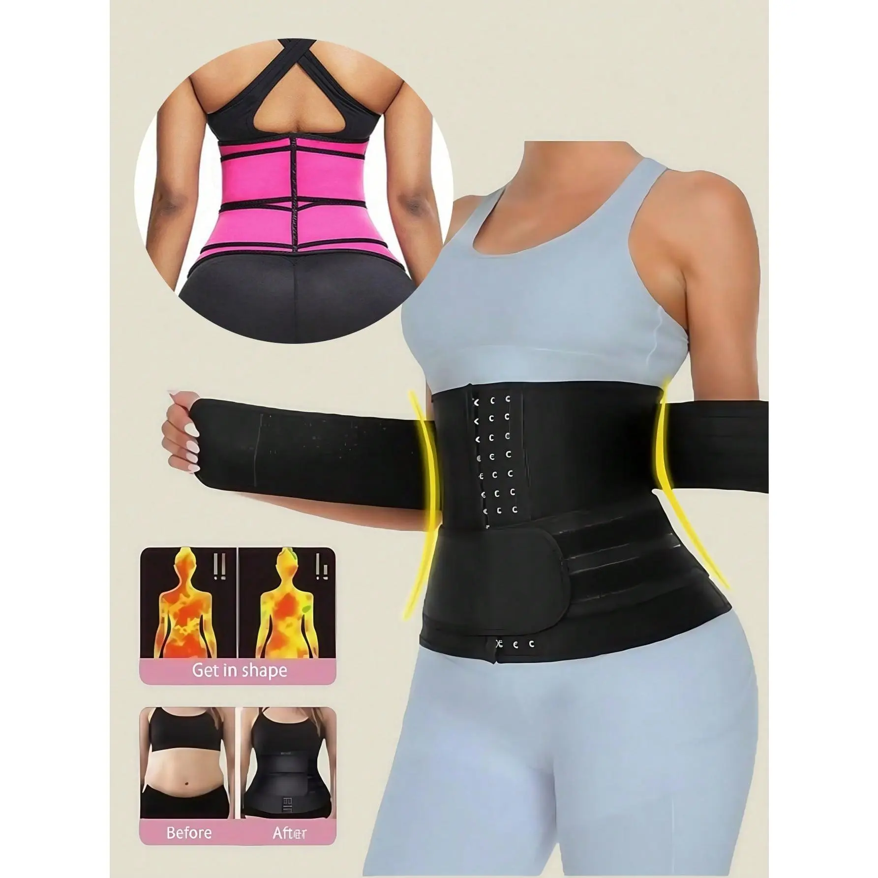 Women's Polyester Fabric Double-Layer Compression Shapewear Top - 1pc Tummy-Control Waist Cincher with 3-Row Hook & Loop Fastener, Sweat-Enhancing Fitness Royal-Style Support Belt 2026, Shapewear For Women