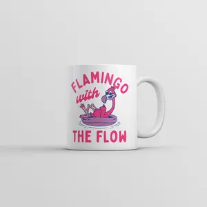 Flamingo With The Flow Mug Funny Sarcastic Animal Graphic Coffee Cup - 11oz Funny Coffee Mugs Ceramic Printed Drinkware Cup