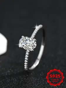 Women's Fashion Oval Cubic Zirconia Engagement Rings, S925 Silver Color Elegant Jewelry, Minimalist Design, Perfect Gift for Her