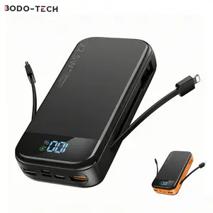 Bodo-Tech 32000mAh Portable Power Bank, 22.5W Fast Charging Battery Pack with Built-in USB-C Cables, Digital Display, Charge 5 Devices, Compact for Travel