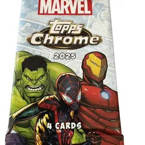 Marvel Topps Chrome 2025 Trading Card Pack Featuring Hulk Spider-Man & Iron Man 4 Cards per Pack- packs only