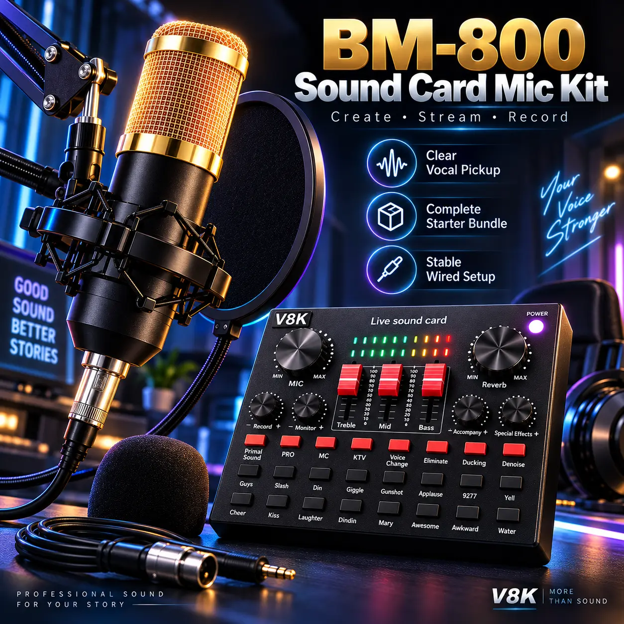Professional Podcast Microphone Kit | Professional Mixer | Includes sound card, audio console, microphone stand | Suitable for laptops, mobile phones, gaming, live streaming, podcasting, influencer streamers, karaoke video recording rooms, podcast equipme