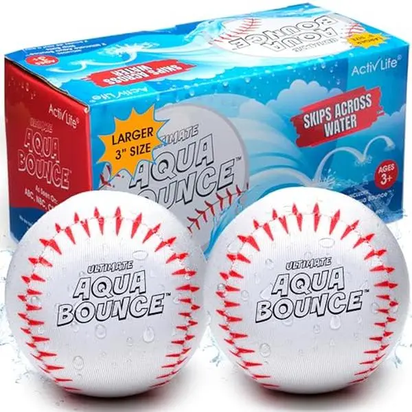 Activ Life Ultimate 2 Pack Larger 3 Water Skip Balls - Bouncing Balls for Swimming Pool & Beach Fun - Designs Include Baseball, Basketball, Volleyball, and Tennis for Kids, Friends, and Family