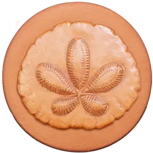 447 Sand Dollar Rycraft 2" round Cookie Stamp with handle and glaze, for decorating cookies, chocolate, fondant as well as paper and clay crafts. Handmade in the USA since 1968.