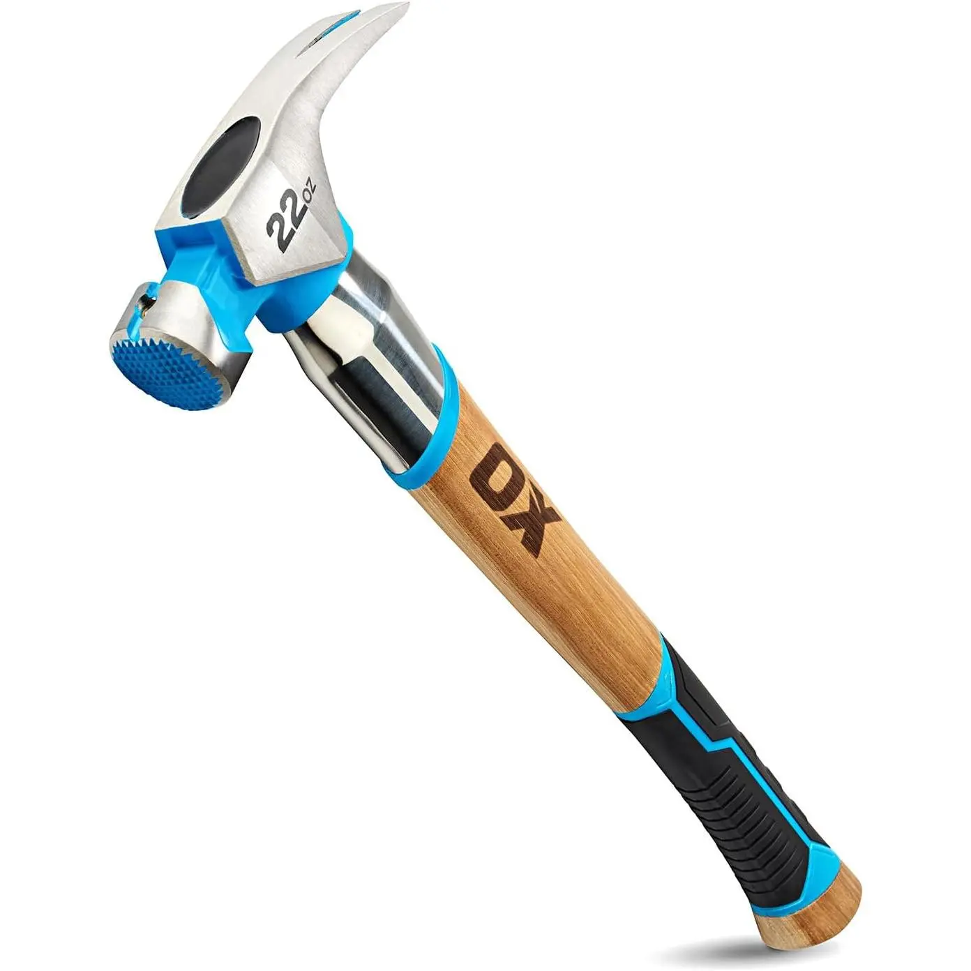 Pro 22oz Curved Hickory Handle Hammer with TPR Grip and Steel Shaft Hickory Framer - Magnetic Nail Starter Curved Axe Handle Milled Face Straight Claw Hammer OX-P088422