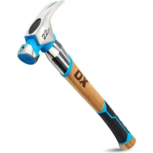 Pro 22oz Curved Hickory Handle Hammer with TPR Grip and Steel Shaft Hickory Framer - Magnetic Nail Starter Curved Axe Handle Milled Face Straight Claw Hammer OX-P088422