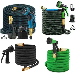 High Quality Car Washing Hose 3/4 in. x 50 75 100ft HEAVY DUTY Kink Free 4X Stronger Expandable Flexible Garden Water Hose with 10 Function Nozzles for Yard Outdoor Garden Watering Car Wash Lawn and RV
