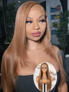 28 Inch Long Straight Brown Blonde Wigs for Women, Gorgeous Fluffy Wigs without Bangs, 13x4 Synthetic Lace Frontal Wigs for Party, Daily Use