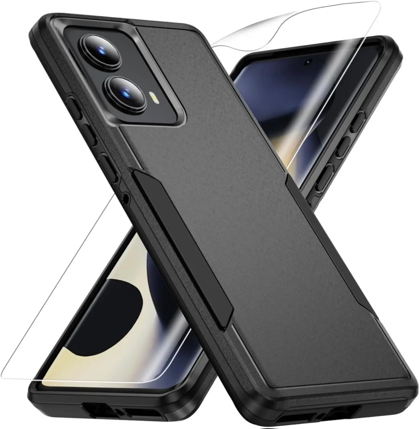 Motorola Edge 2024 Case, with HD Screen Protector [Military Grade Drop Tested] Heavy-Duty Tough Rugged Shockproof Protective Case for Moto Edge 2024, Black