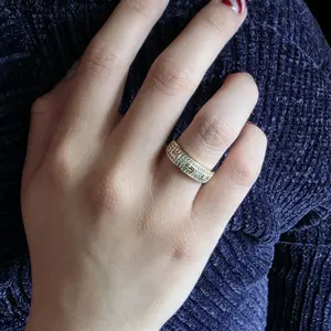 Geometric Wide Band Ring with Pavé and Baguette Stones- 14k Gold Plated