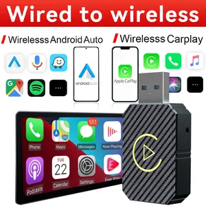 2-in-1 Android Car Wireless & Carplay Wireless Adapter, Switch from Wired to Wireless, Dongle for Cars with AA & Carplay,USB C/A,Plug and Play