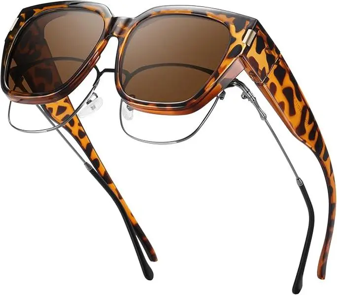 Summer Survivals HAOLOTA Fit Over Glasses Sunglasses for Women Men Trendy Square Wrap Around Shades UV Protection