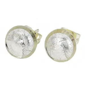 Glass Of Venice Murano Glass Button Stud Earrings - Silver White