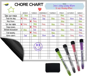Chore Chart for  - 17x12 Dry Erase Chore Board for Fridge - Family Responsibility  with 4 Markers & Eraser -  Weekly Planner for Routines, Tasks,  & Rewards System