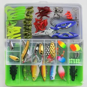 All-in-One Fishing Lures Kit with Tackle Box & Fishing Pliers, 100+ Pcs Fishing Gear Set including Hard Baits, Soft Worms, Metal Spoons & Jig Heads, Portable Fishing Accessories for Bass Trout Saltwater Freshwater
