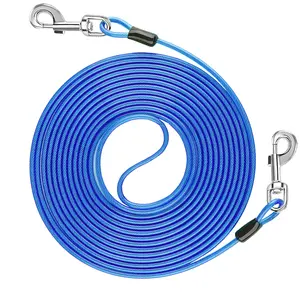 Dog Tie Out Cable, 10FT/15FT/25FT/30FT Runner for Yard Steel Wire Cable with Durable Superior Clips Blue Chains for Outside Dog Lead for Large Up to 350 Lbs