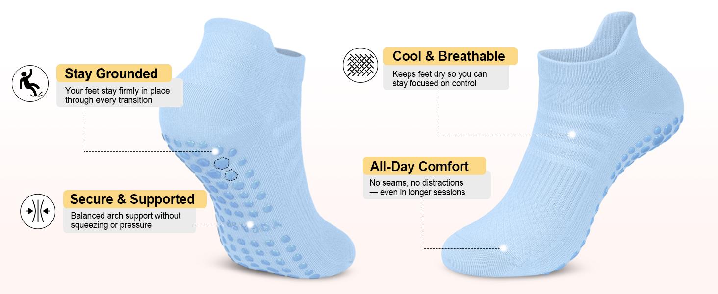 4 Pairs Anti-Skid Pilates Grip Socks with Cushioned Sole | Breathable Ankle Socks for Barre, Ballet, Pilates,Home Workout & Hospital Non-slip Yoga Socks for Women ‍️ spring