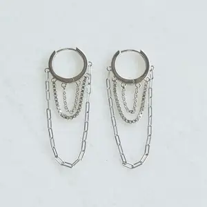 Styling Silver Arracadas  Design de Cadena Paper Clip Plata Italiana 925 Earrings for Women