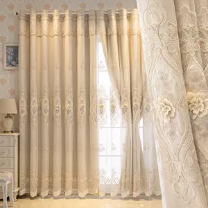 European Custom Embroidered Heavy Curtain, Full Light Blocking High-End Lace Double Layer Fabric, Living Room Bedroom Decor