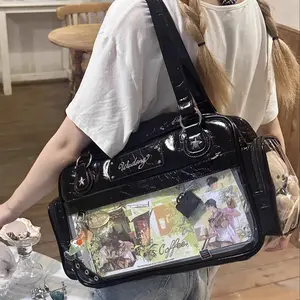 Large Capacity Ita Bag with Star Accent, Transparent Pocket Anime Badge Display Tote Bag, Kawaii Aesthetic Anime Merch Bag for Cosplay & Daily Use, Cute Casual Shoulder Bag for Anime Girls
