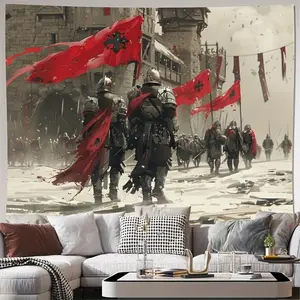 Tapestry  Spectacular Knight Battlefield Tapestry - Woven Wall Hanging with Installation Kit, Polyester Fabric, Non-Electric, Multi-Functional Decoration for Living Room, Bedroom, Office - Artistic Horizontal Design for Home and Party Decor