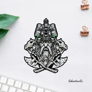 Tactical Viking Sticker, Norse Warrior Skull Decal, Night Vision Helmet Art, Viking Head Illustration