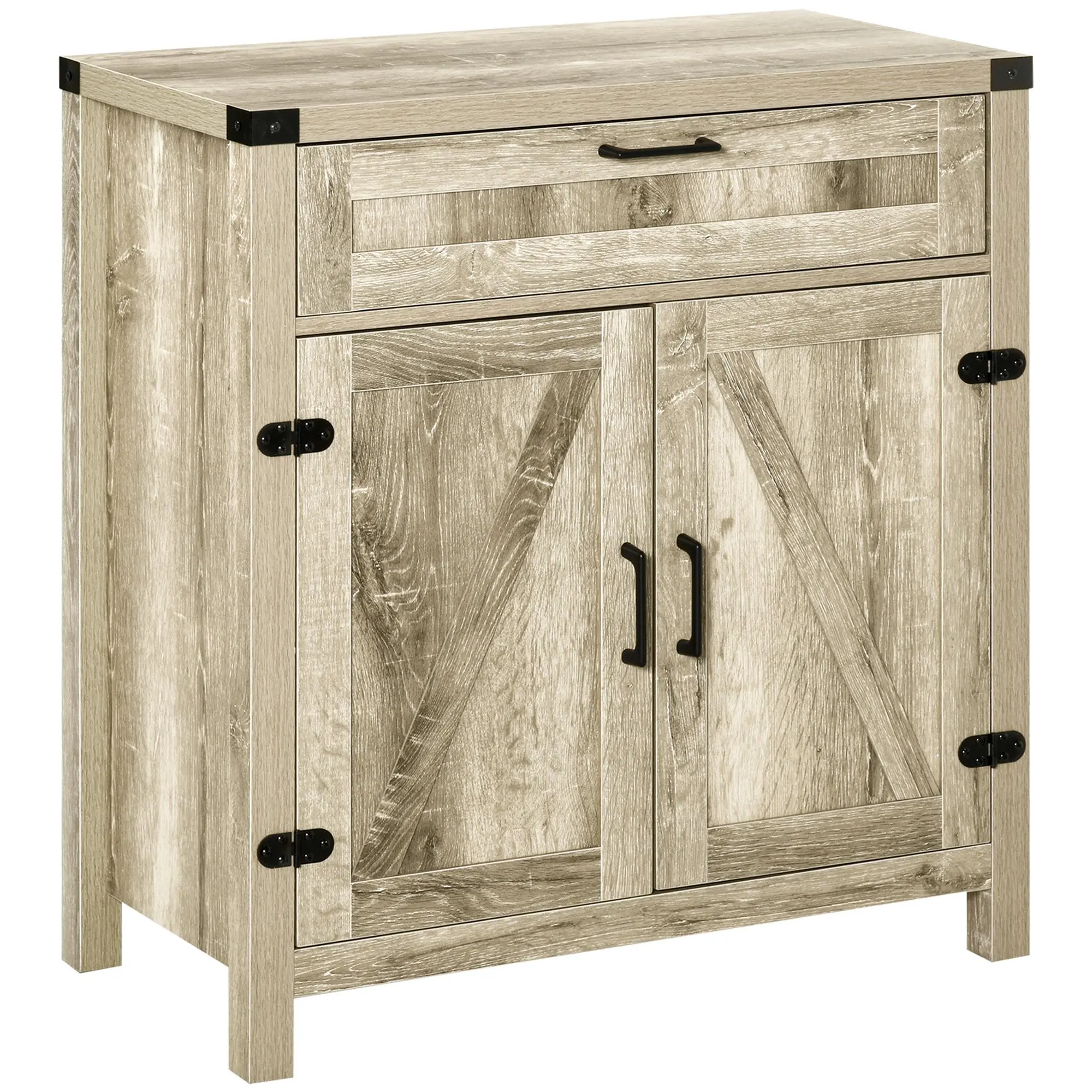 HOMCOM Sideboard with Storage Drawer, Modern Farmhouse Kitchen Cabinet with 2 Barn Doors, Coffee Bar Cabinet, White Oak