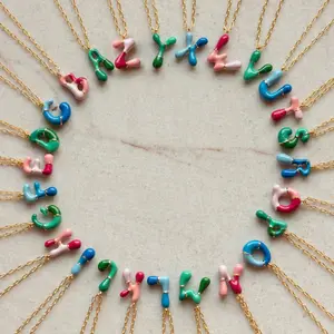 Brass Epoxy Capsules Bubble Sense Balloons 26 English Letter Necklaces Color Pink Necklaces