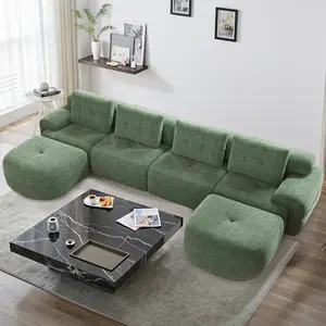 [Summervibes] 145'' U-Shaped Modular Boneless Sectional Sofa, Full-Foam Structure, Woven Fabric Upholstery & Compression Pack, Oversized Modern Living Room Couch, Long-Lasting Comfort. Ideal Cozy Home Furniture for Family, Couples & Parents