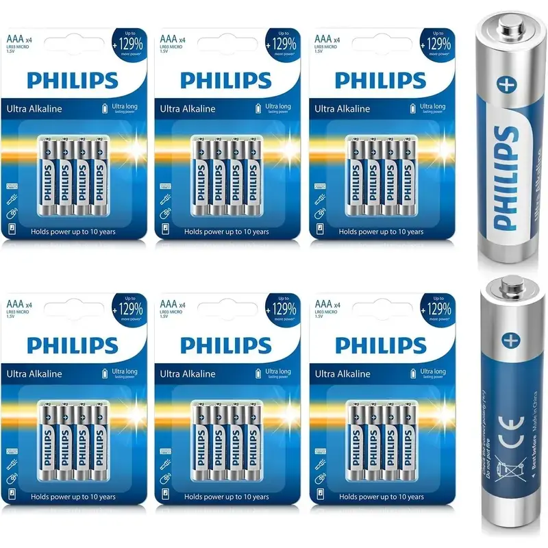 PHILIPS Alkaline AAA Batteries, 24 Pack with Ultra Long Life Power and 10-Year Shelf Life, 1.5V Non-Rechargeable for All Devices