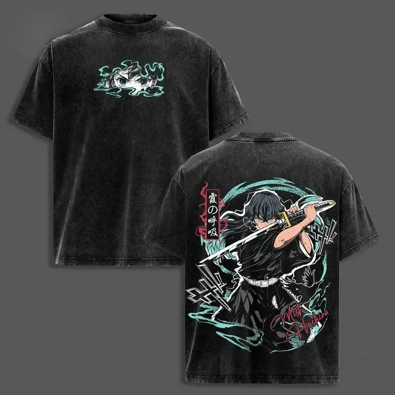 valentine shirts "Mist Hashira" Tokito Muichiro Demon Slayer Infinity Castle Art Anime Graphic Tee Oversized Acid Washed Lightweight Cotton Men Shirts Anime Streetwear Casual Menswear Gift for Anime Fans Demon Slayer Merch