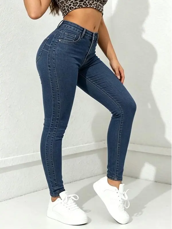 Skinny Jeans for Women High Waist Dark Wash Stretch Hip Lifting Slim Fit Denim Pants Casual Daily Streetwear Trousers