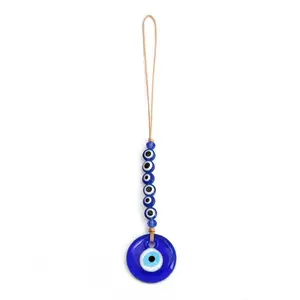Blue Evil Eye Glass Charm,Blue Glass Evil Eye Ornament, Lucky Pendant with Cord Chain, Car Interior Decoration & Key Ring Accessory,Bag accessory,Home decoration