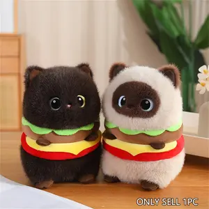 Hamburger Cat Plush Toy, Fun Home Decor, Birthday Gift, Mother's Day Gift, Christmas Gift, Unisex, Model Jsb20250101